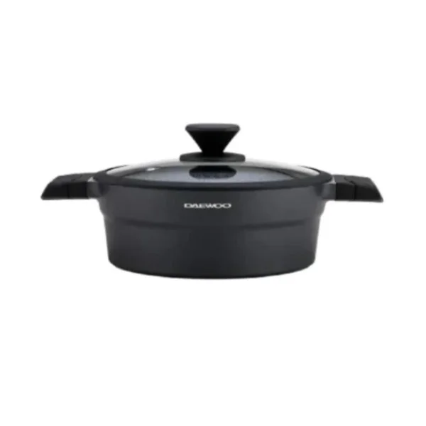 Daewoo 28cm Shallow Granite Casserole with Lid - Black/Gray - DCC 280S-BK